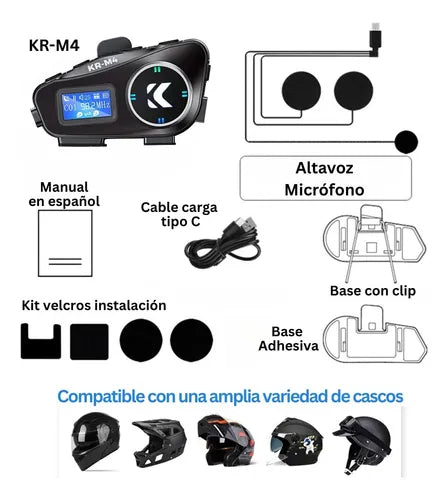 Intercomunicador Para Casco Moto Karler KR-M4 | Bluetooth + FM + USB + TF + Micrófono