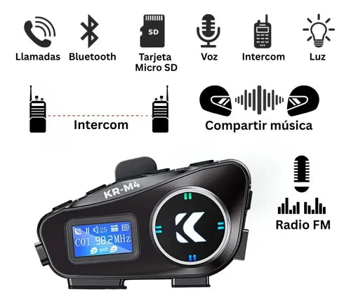 Intercomunicador Para Casco Moto Karler KR-M4 | Bluetooth + FM + USB + TF + Micrófono